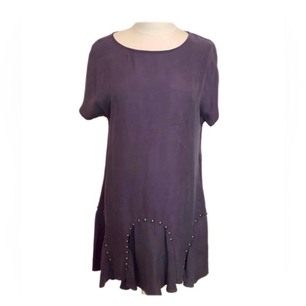 Bar III Purple Plum Flounce Hem Stud Accent Shift Midi Dress Women’s Size XS
